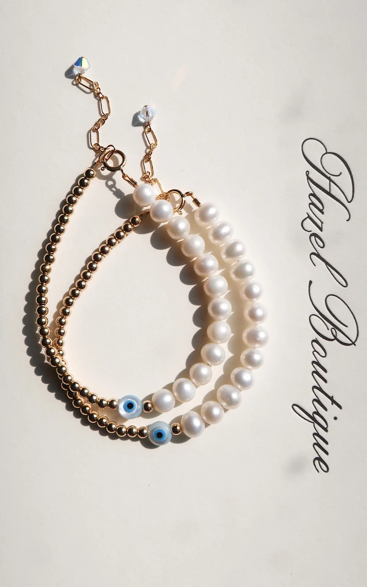 14k Gold Evil Eye & Pearl Bracelet