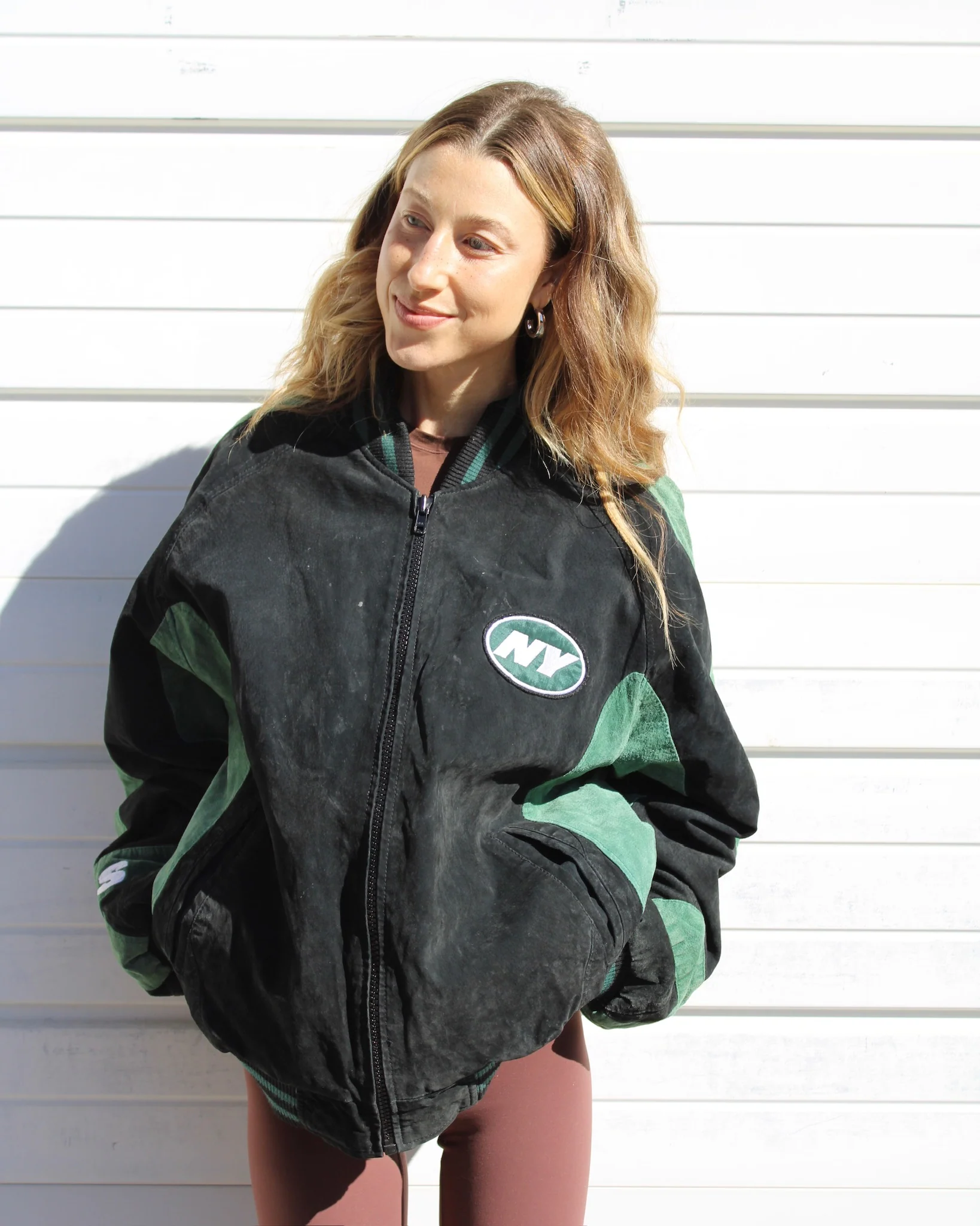 EVI11 TWIN VINTAGE SUEDE BOMBER JACKET-NY JETS - Image 4