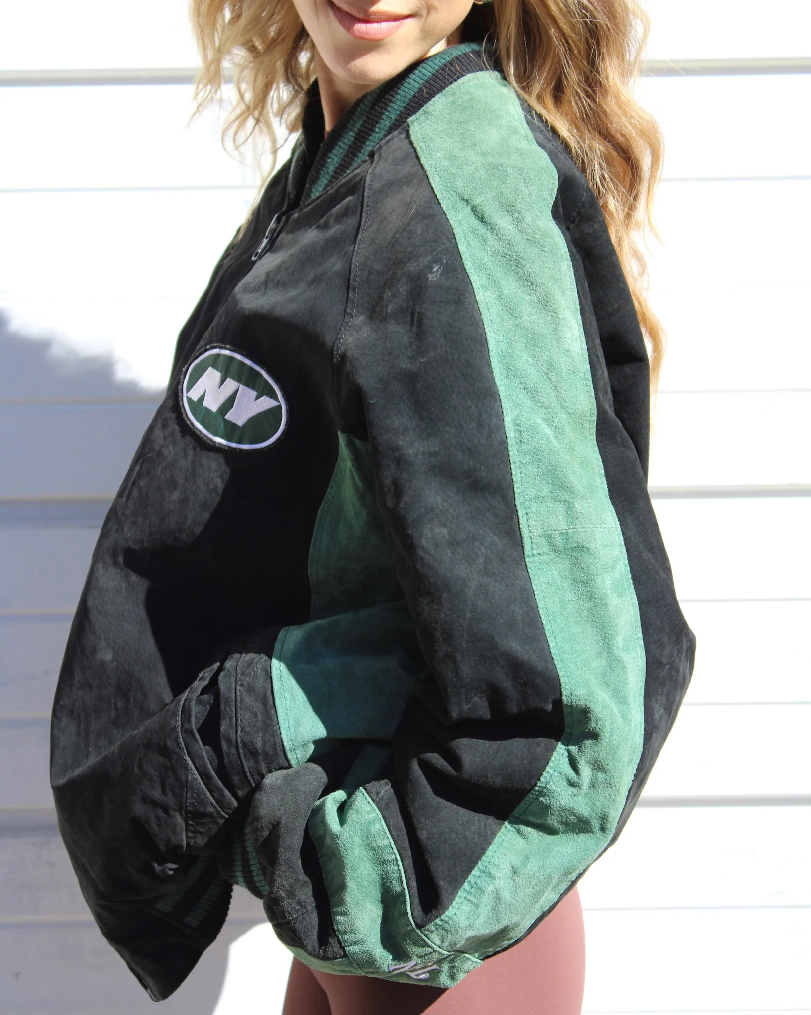 EVI11 TWIN VINTAGE SUEDE BOMBER JACKET-NY JETS - Image 5