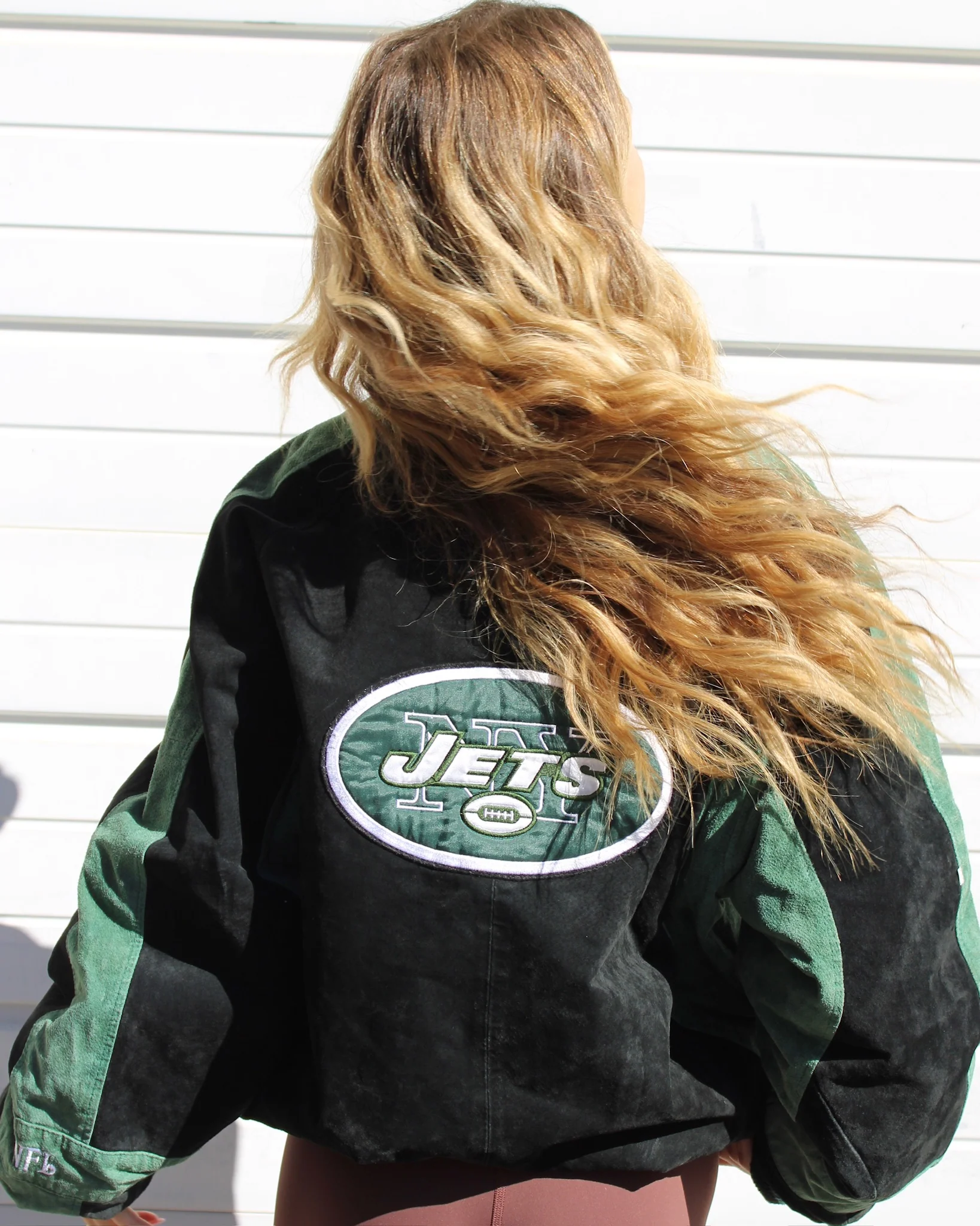 EVI11 TWIN VINTAGE SUEDE BOMBER JACKET-NY JETS - Image 6