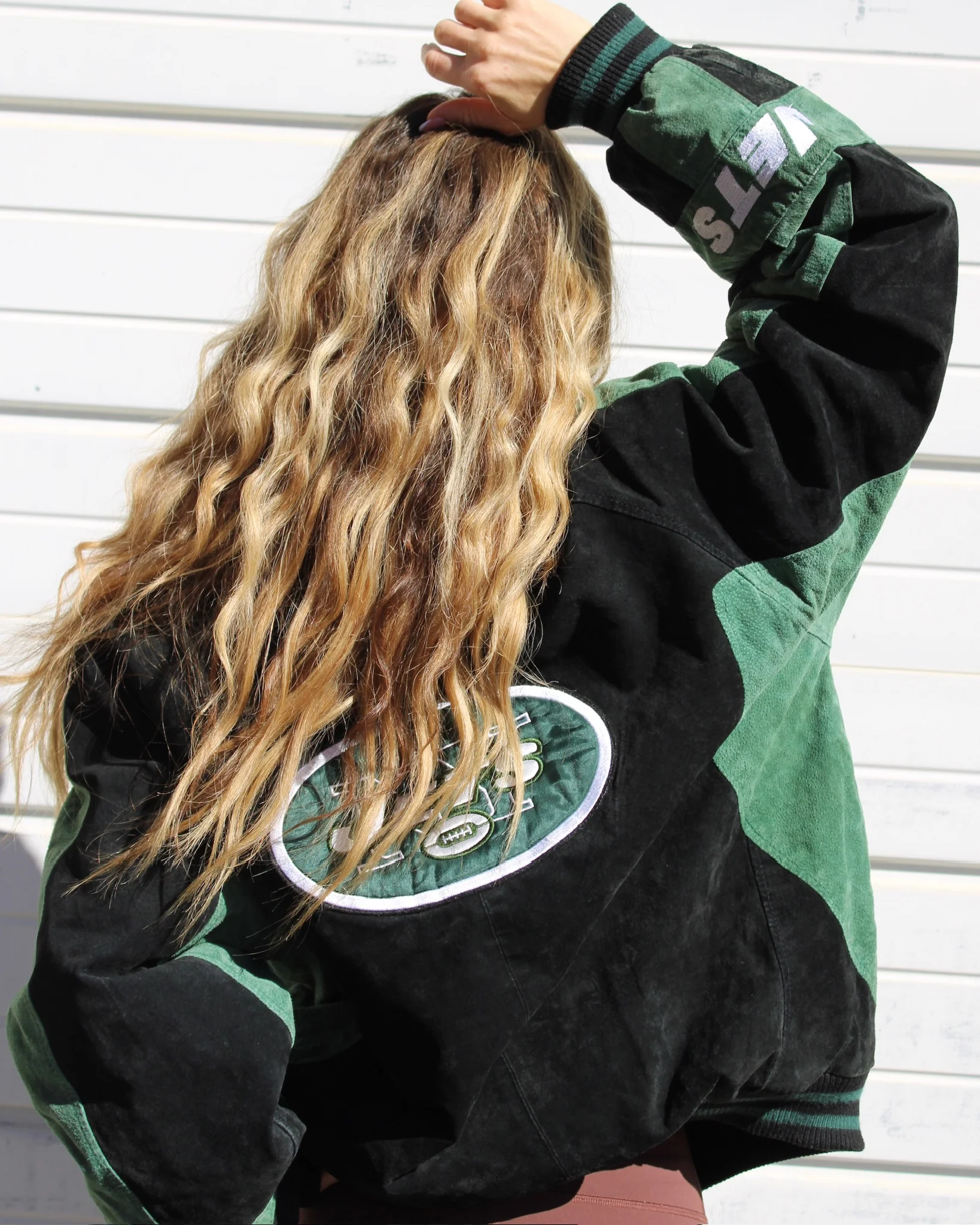 EVI11 TWIN VINTAGE SUEDE BOMBER JACKET-NY JETS - Image 7