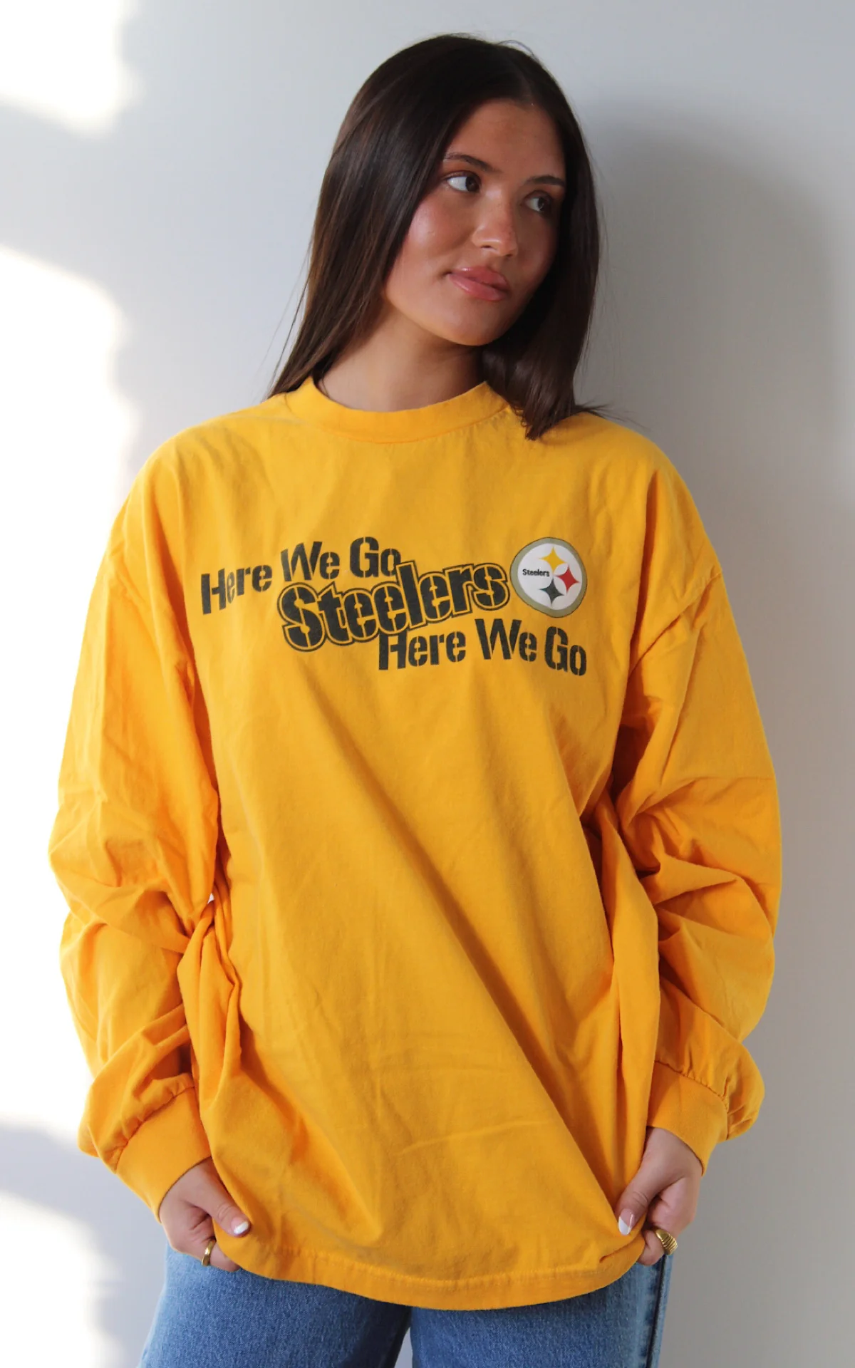 Evi11 Twin Here We Go Steelers Vintage Long Sleeve - Image 3