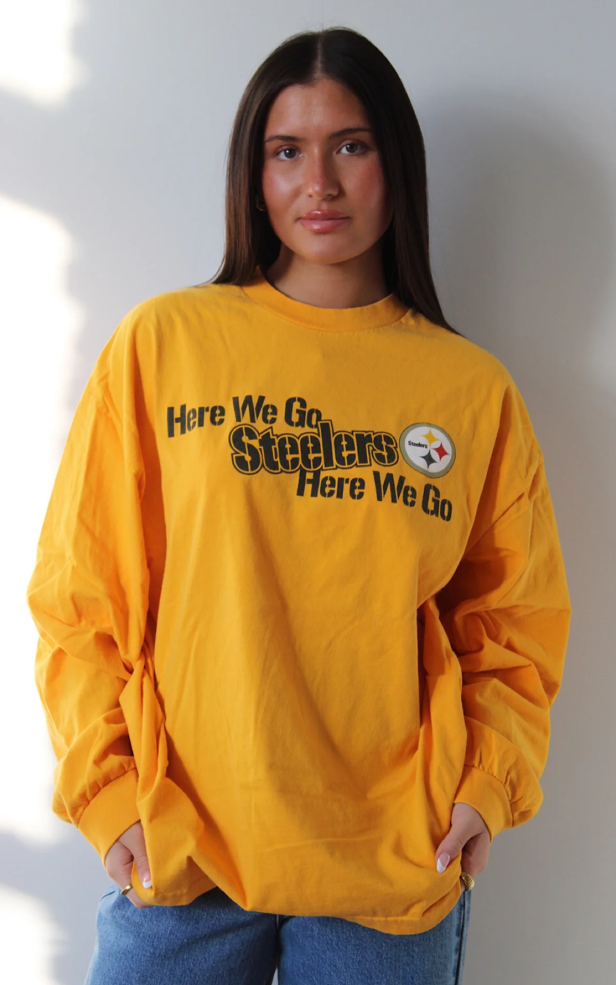 Evi11 Twin Here We Go Steelers Vintage Long Sleeve - Image 4