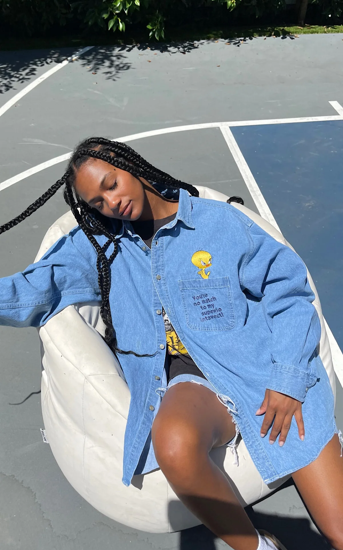 Evi11 Twin 'You're No Match' Tweety Vintage Denim Shirt - Image 3