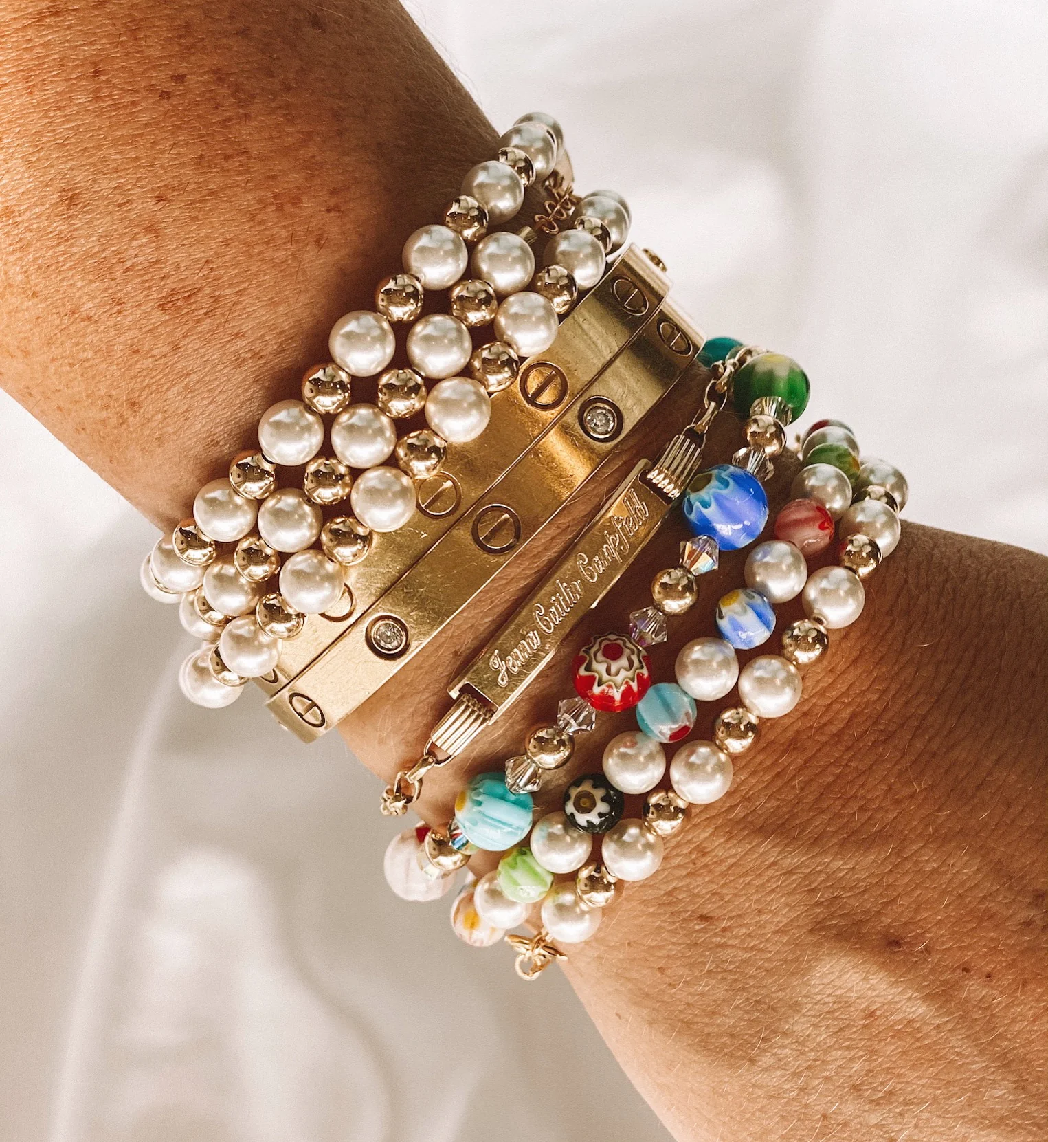 14k Gold Filled Large Gold & Pearl Bracelet - Image 3